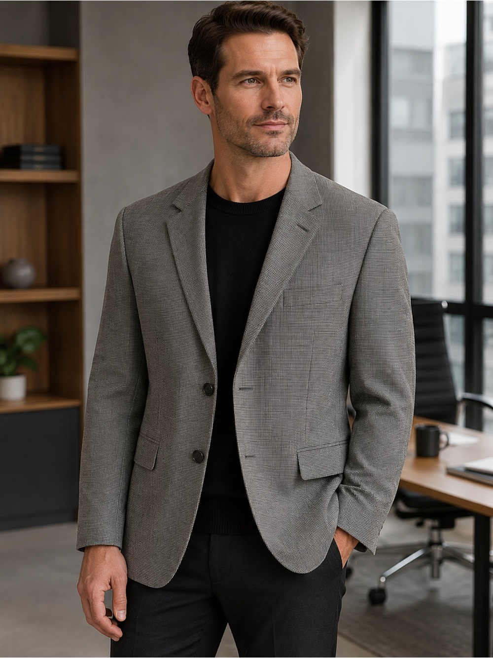 Classic Gray Andrew Fezza Men's Blazer Careerwear Jacket Coat Mens